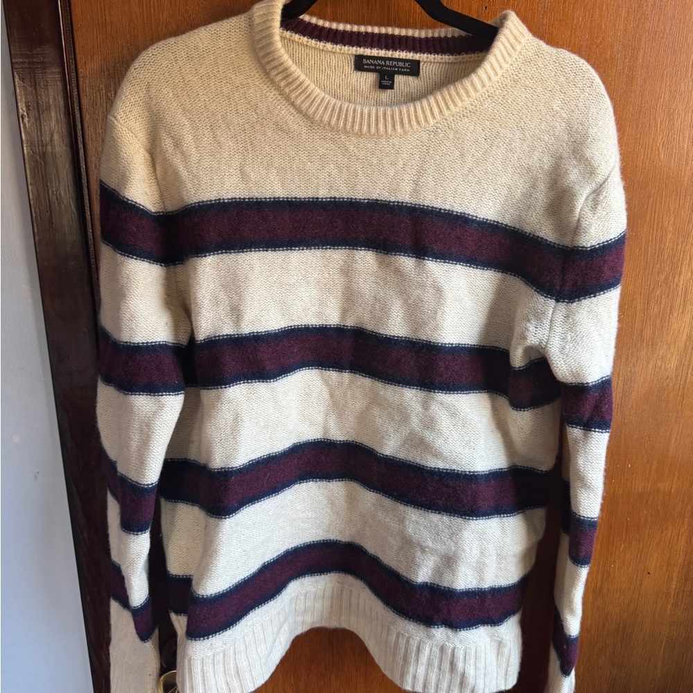 Banana Republic Cream and Maroon Striped Sweater